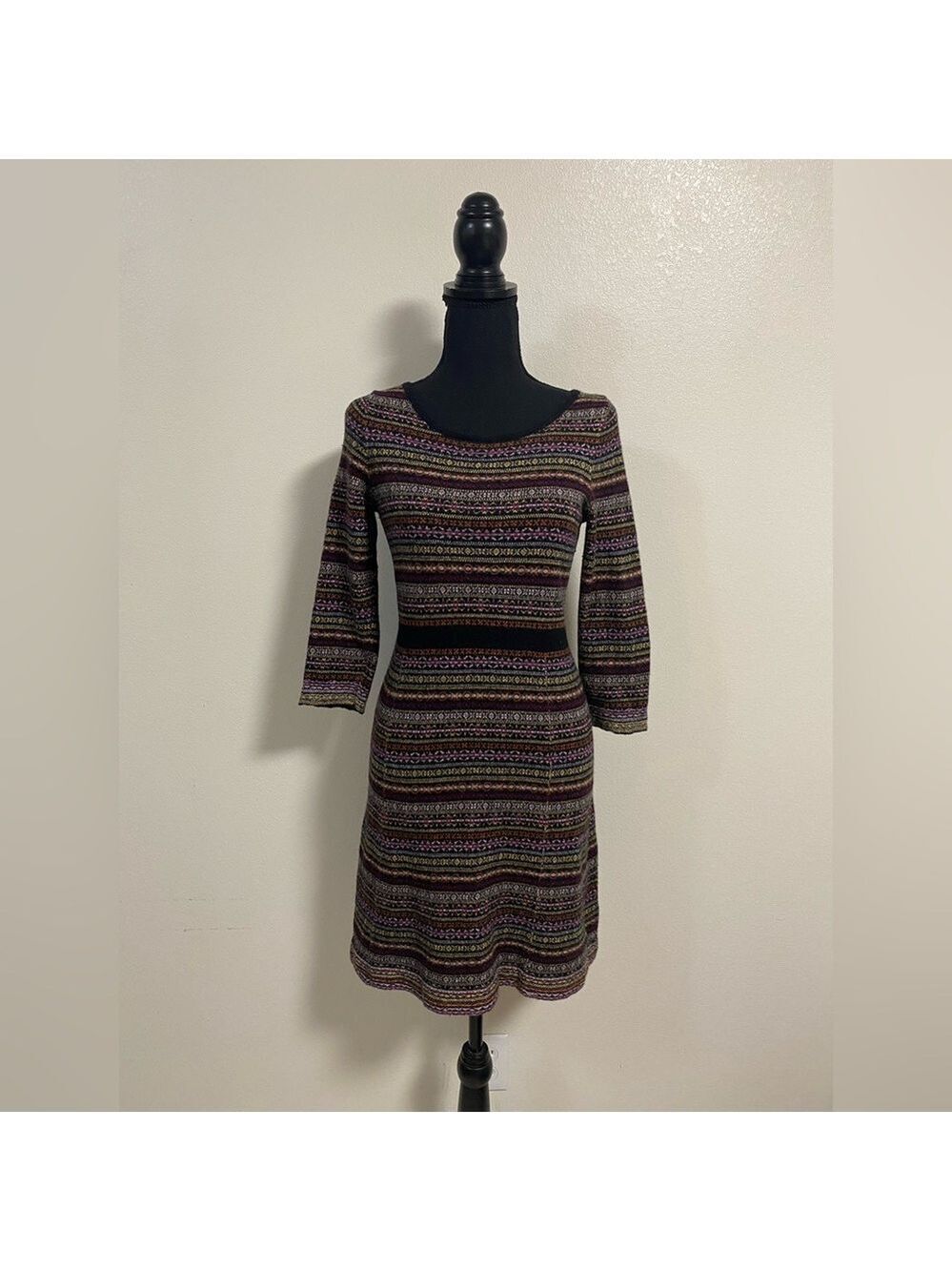Sparrow Dress Women Size Small Black Multicolor print Clara Sweater Dress Anthro